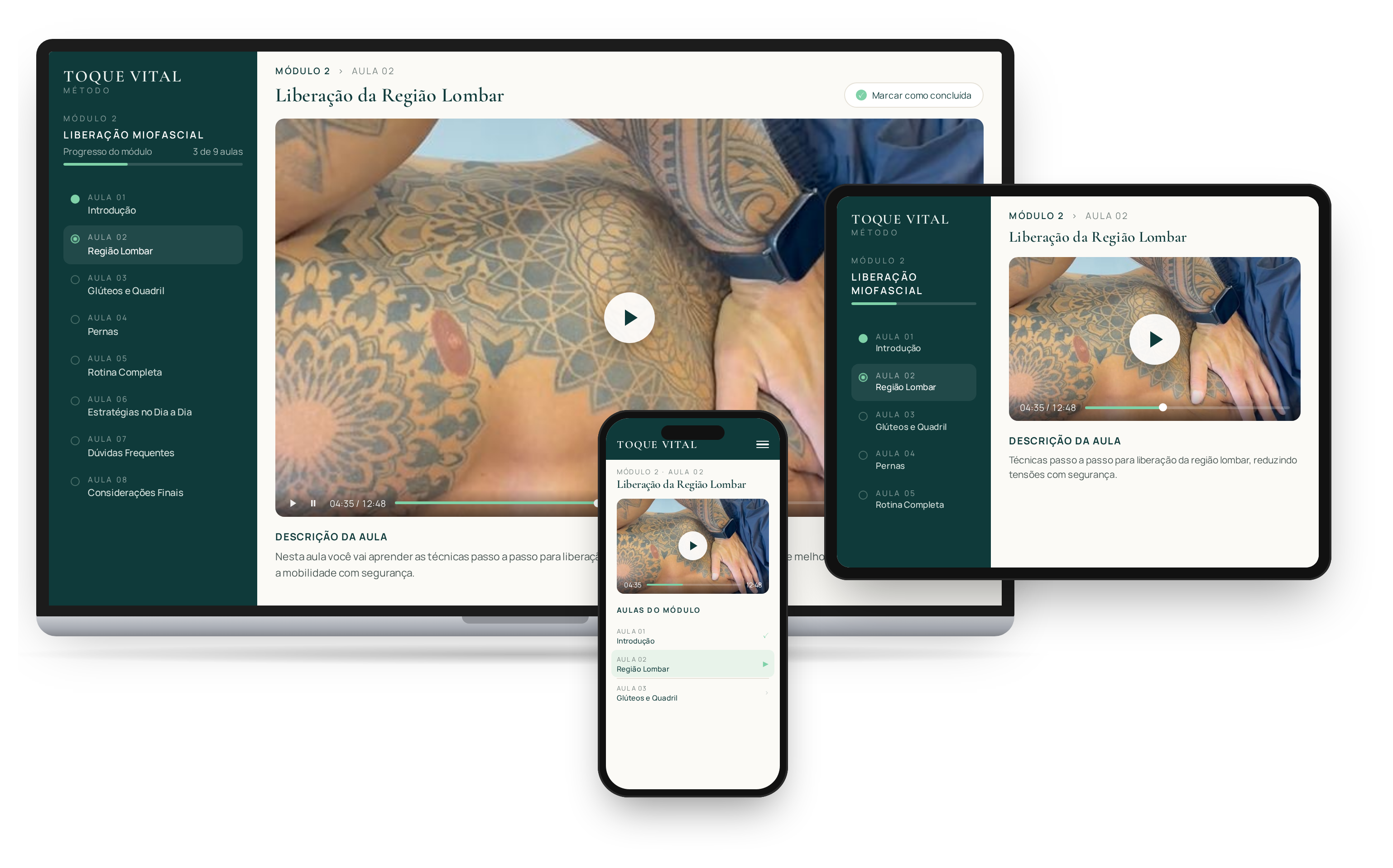 Método Toque Vital exibido em notebook, tablet e celular